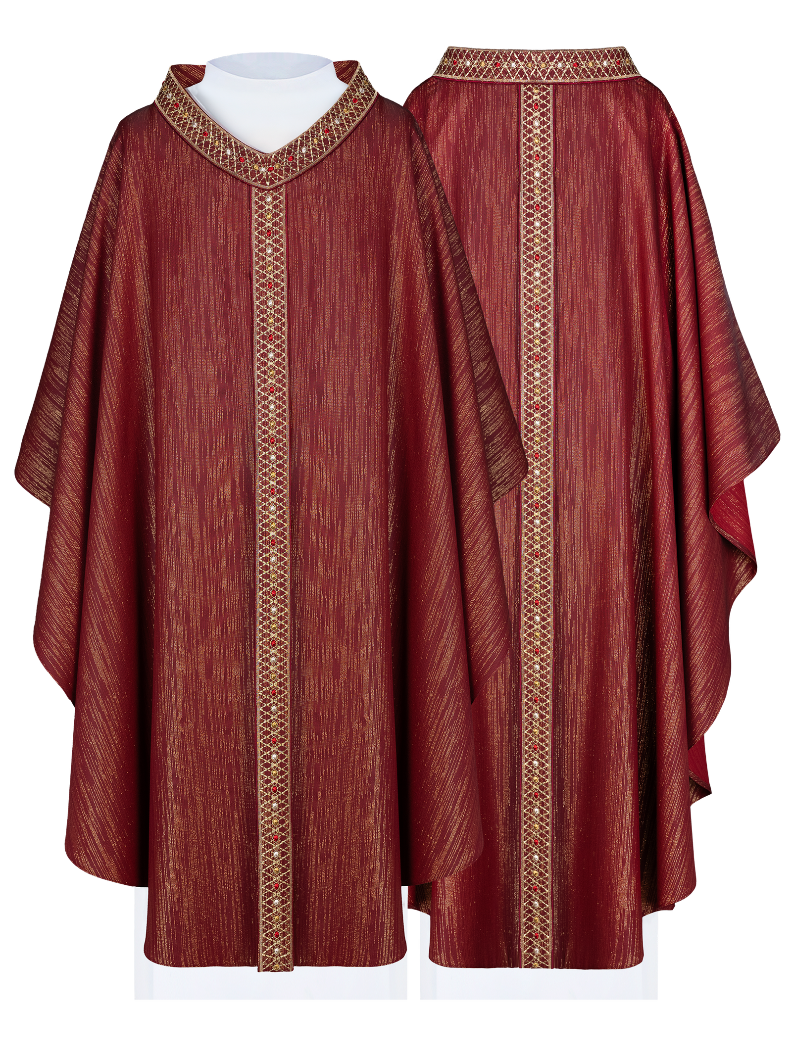 Red Chasuble with Embroidered Belt and Collar