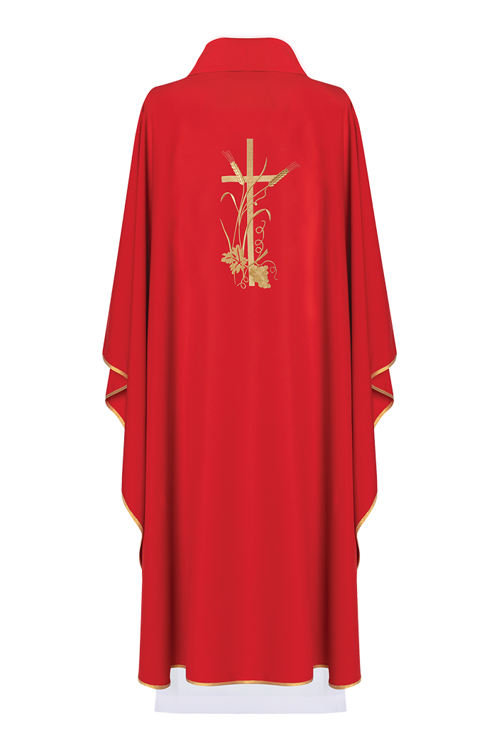 Red chasuble with gold cross embroidery