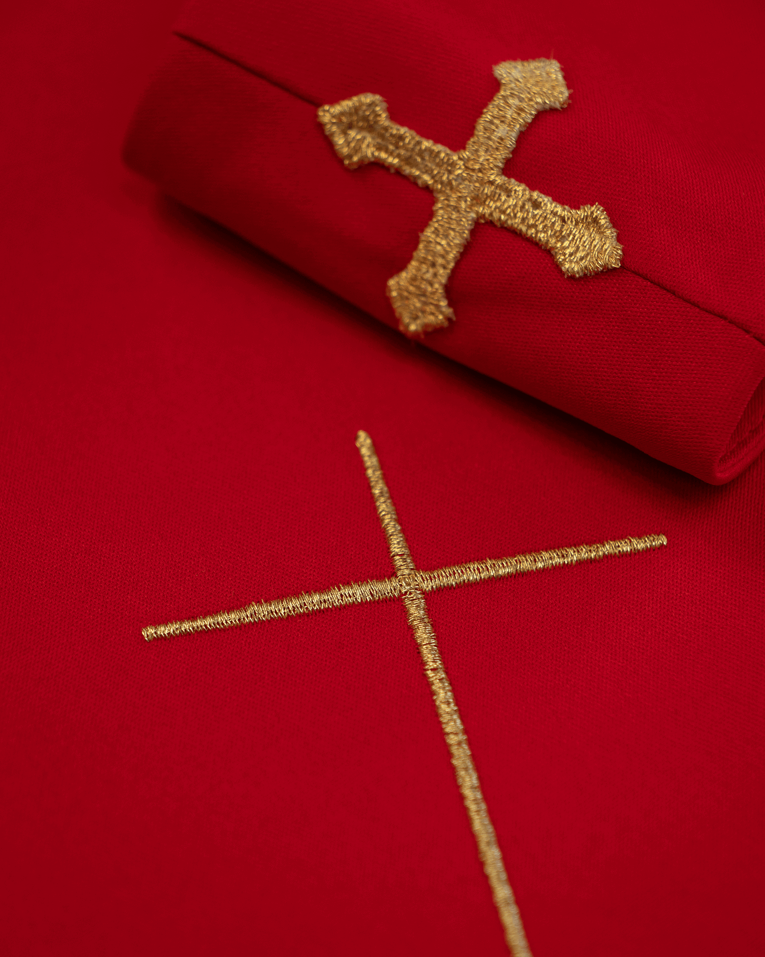 Red chasuble with gold decorations