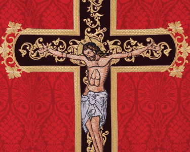 red stole Jesus on the cross richly decorated 