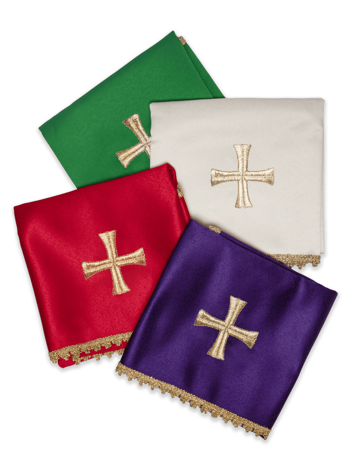 Four veils for chalice with embroidered gold cross