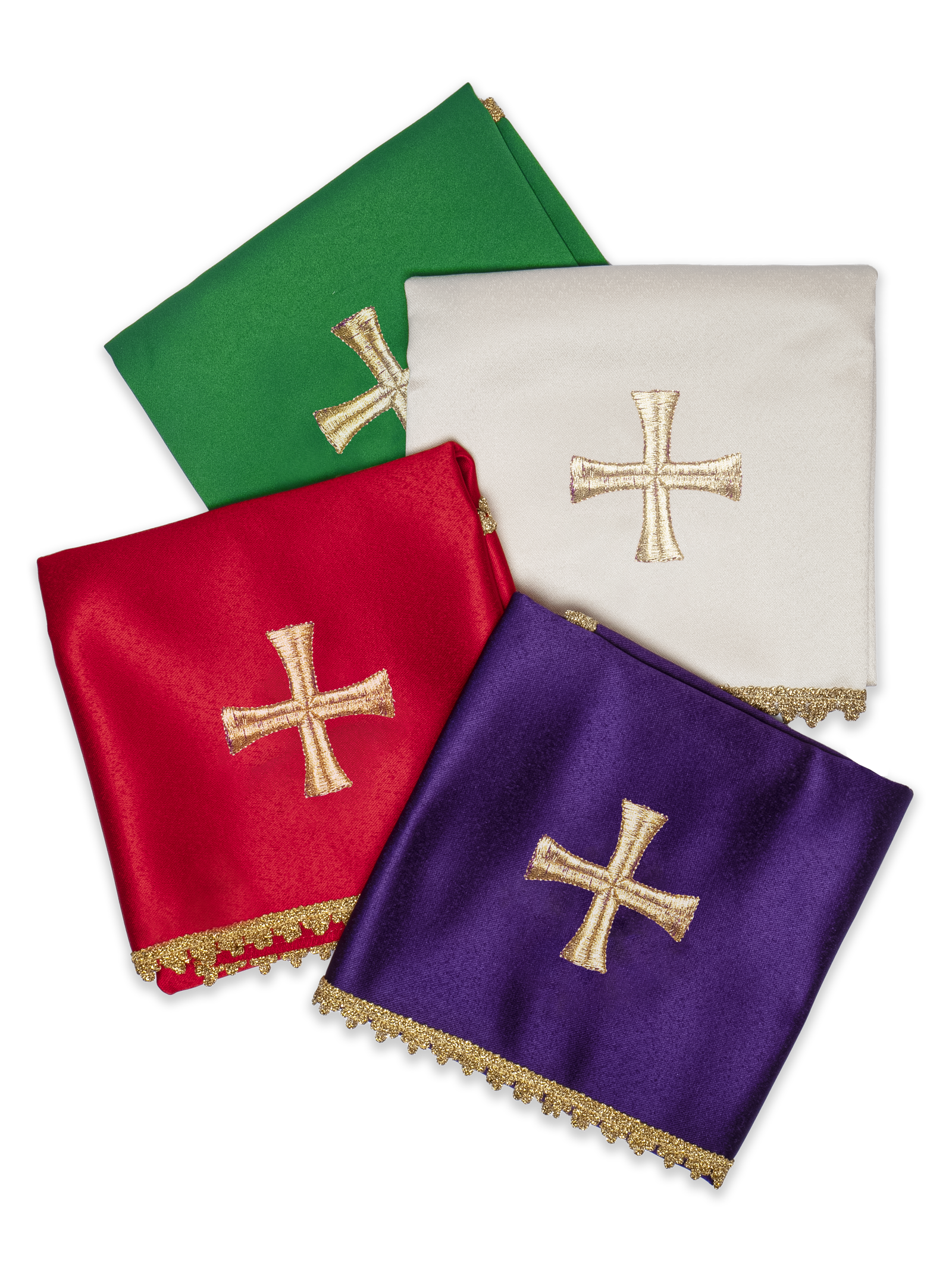 Four veils for chalice with embroidered gold cross