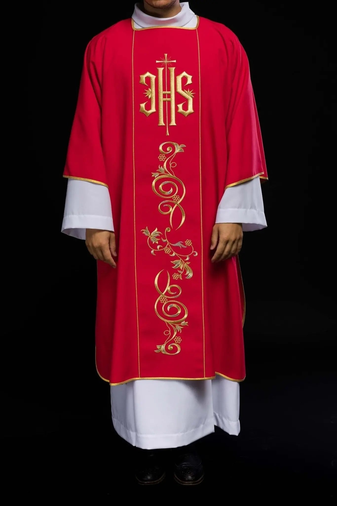 Red Dalmatic with Embroidered IHS Band