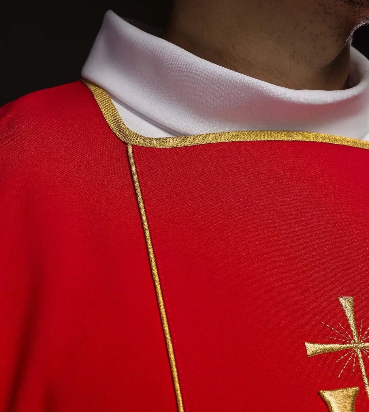 Red Dalmatic with Embroidered IHS Band