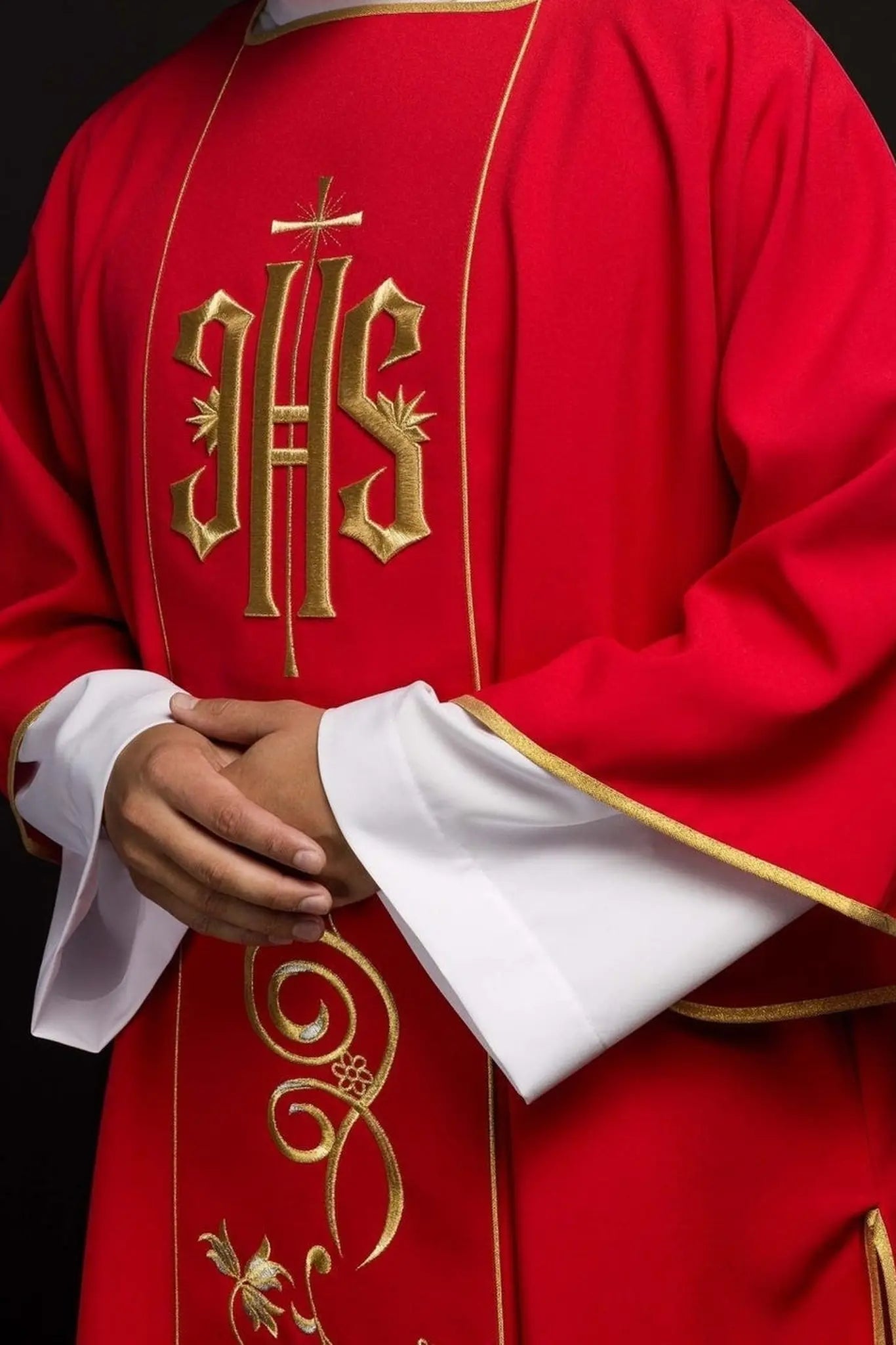Red Dalmatic with Embroidered IHS Band