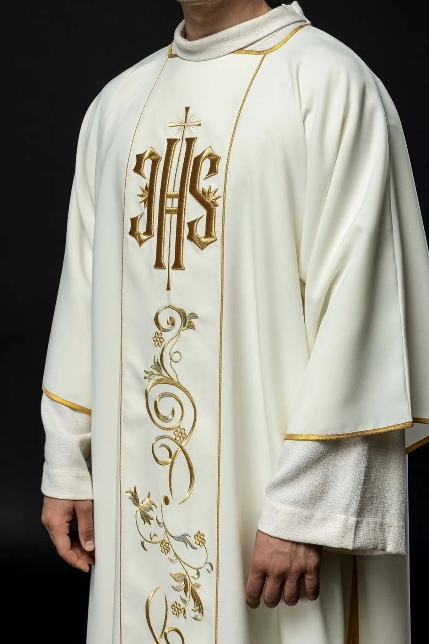 Ecru Dalmatic with Embroidered IHS Band