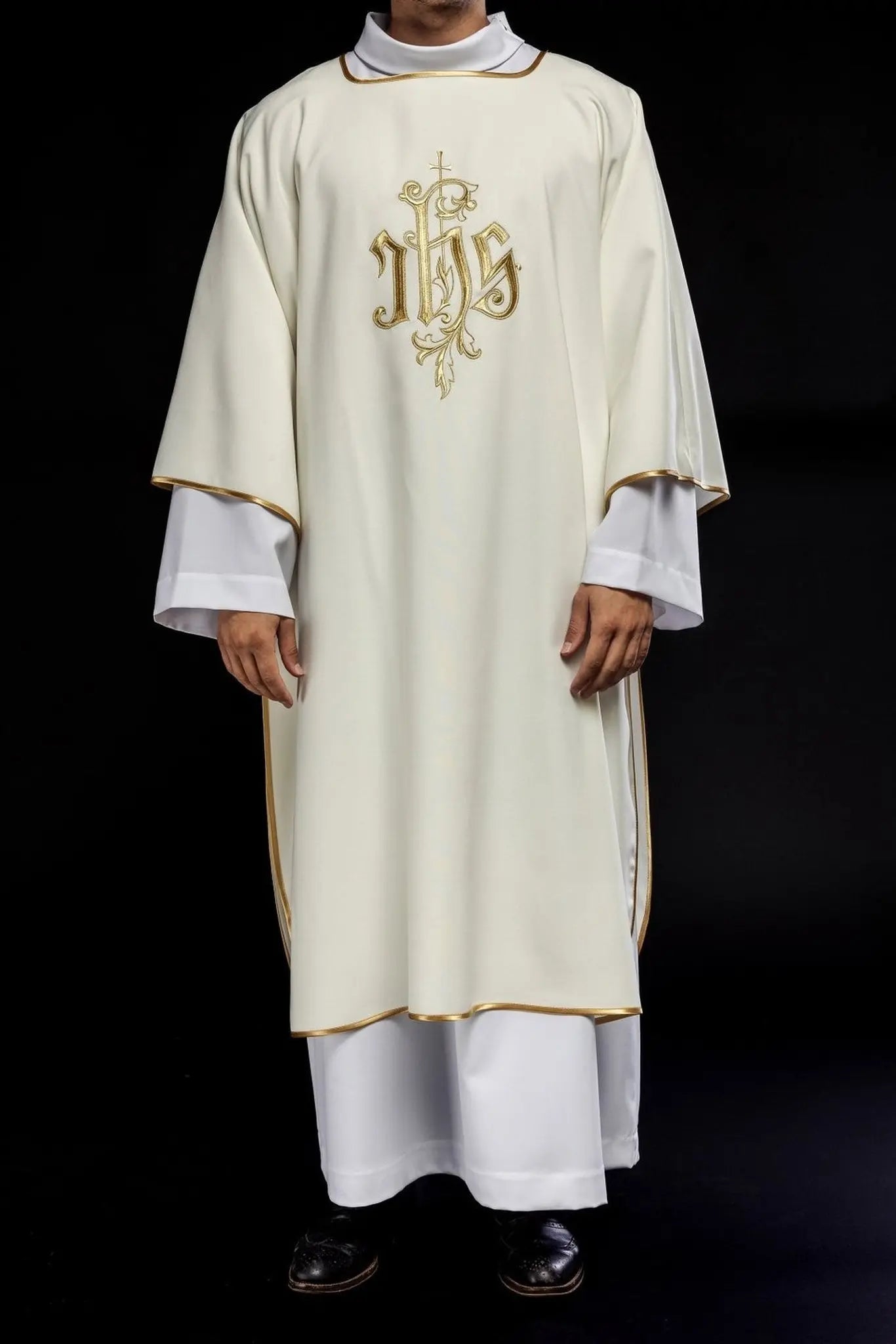 Dalmatics with IHS embroidery in ecru