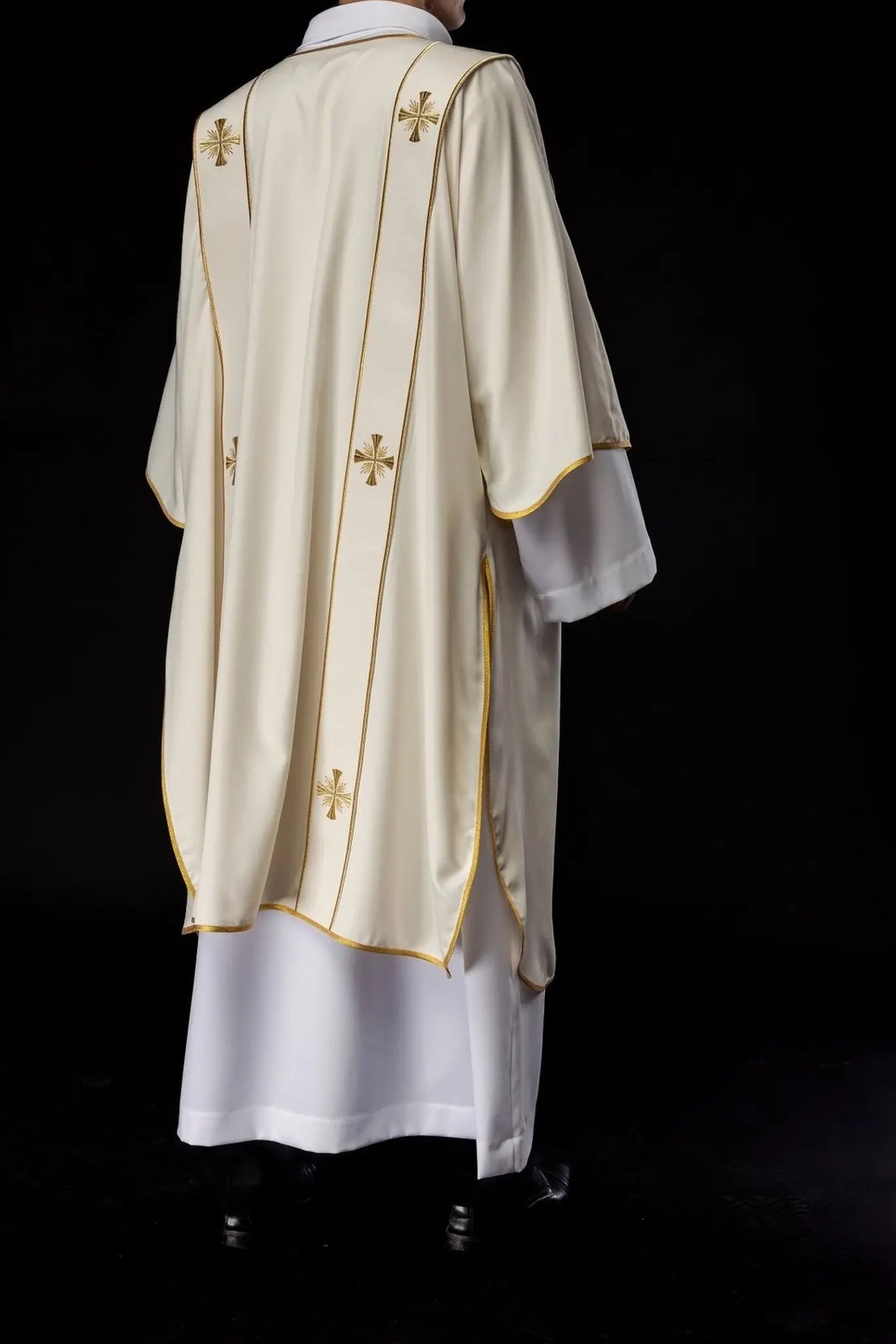 Dalmatic with Bands and Embroidered Golden Crosses in Ecru
