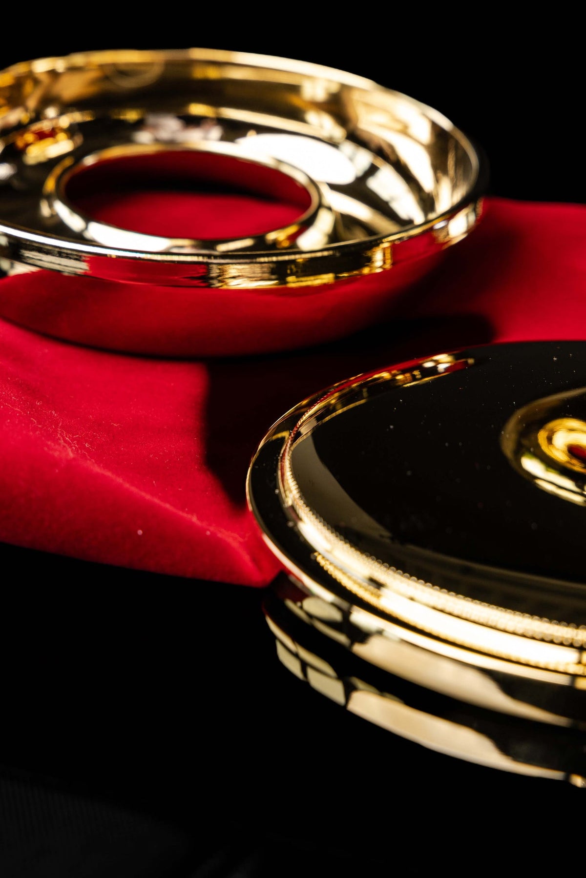 Gold-plated brass ciborium with matching cup and paten, top view