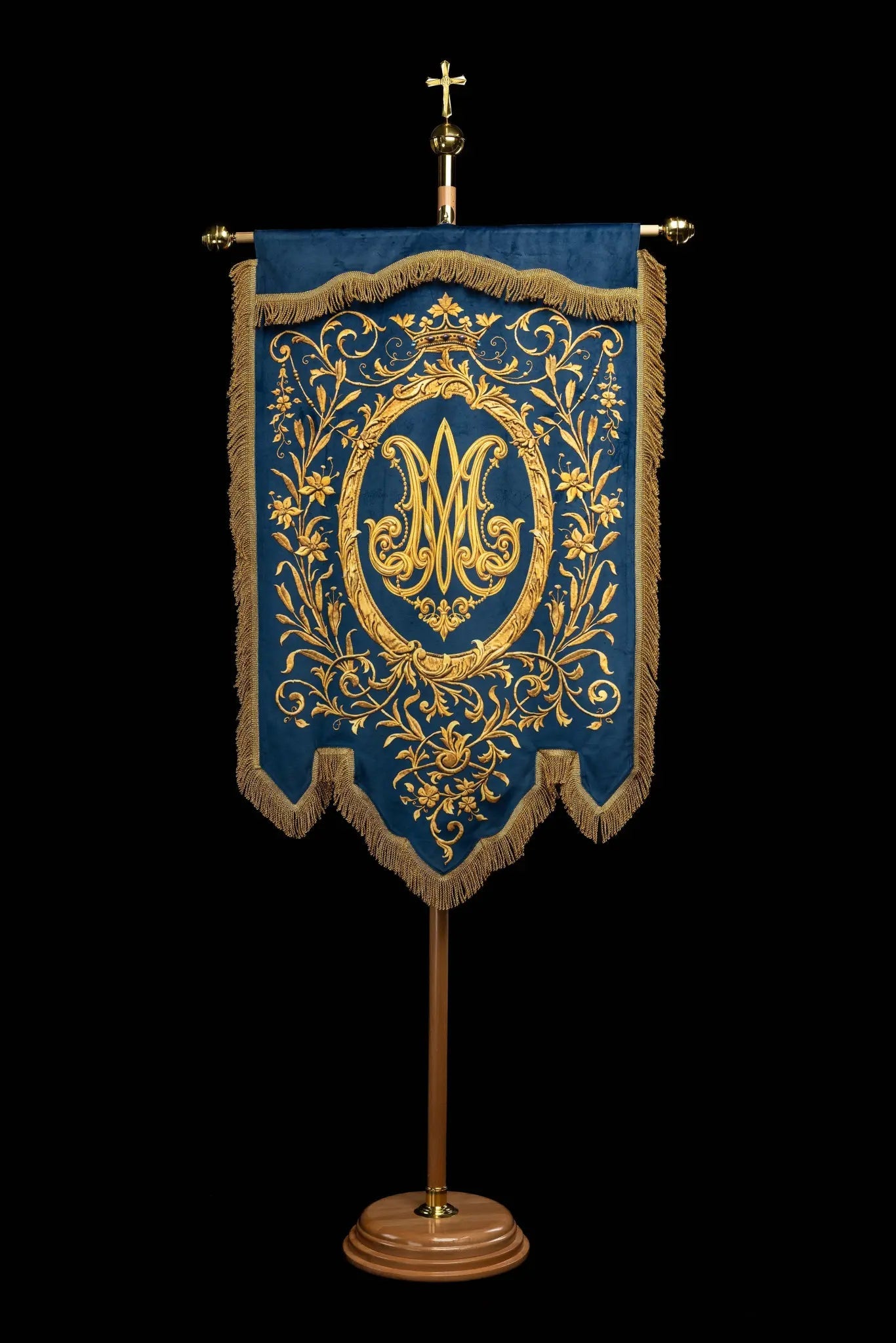 Double-sided Printed Processional Banner: Our Lady of the Immaculate Conception and Marian Monogram - HAFTINA ATELIER