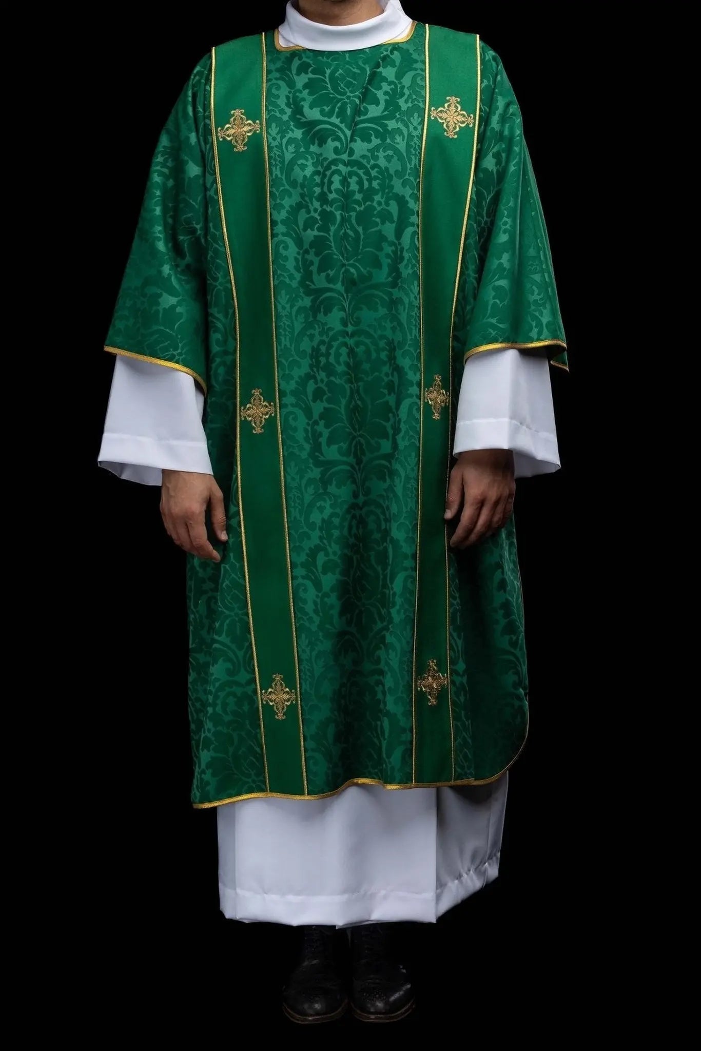 Green Jacquard Dalmatic with Gold Cross Embroidery