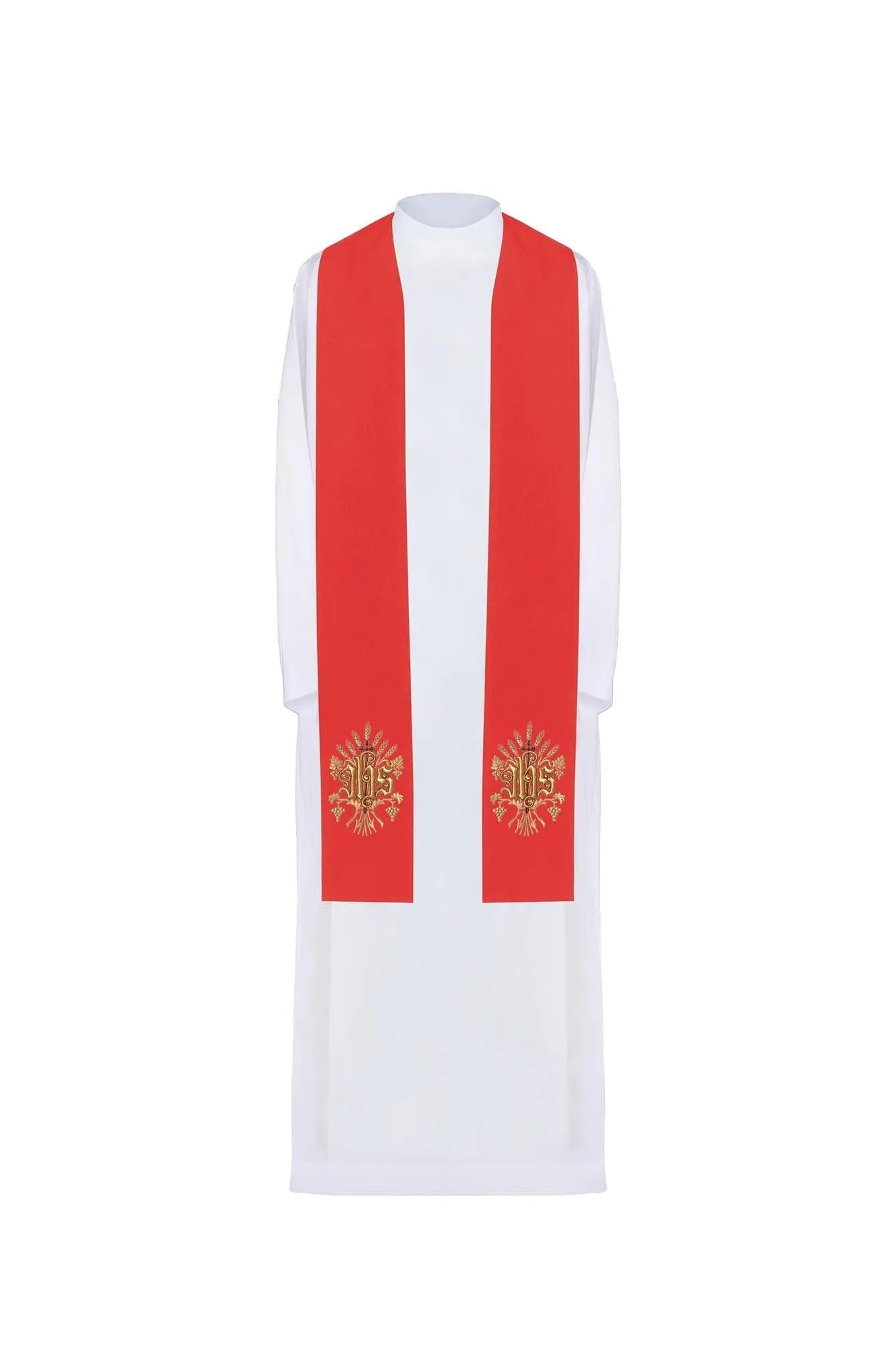 Embroidered priest's stole IHS Red - HAFTINA ATELIER