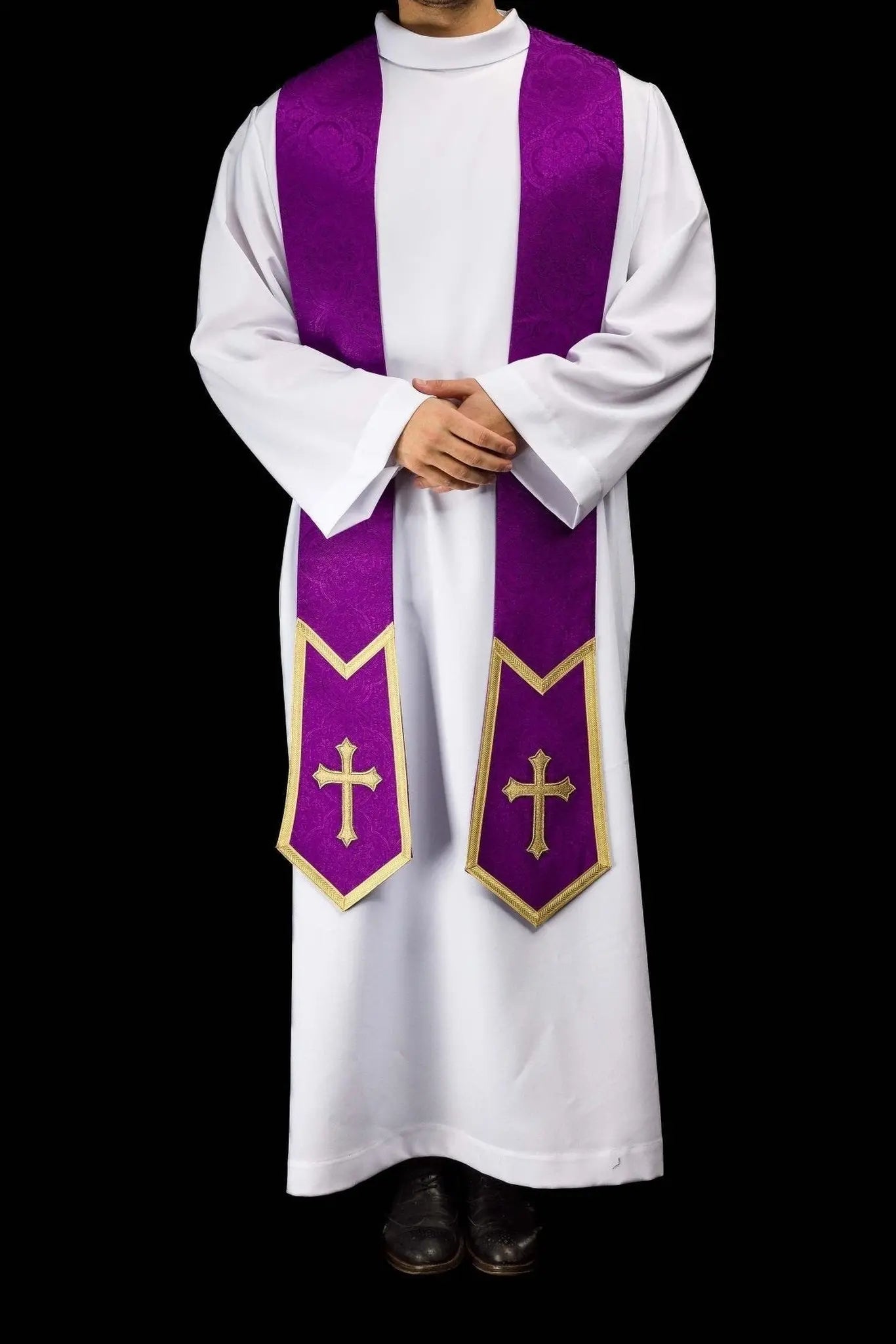 Purple Jacquard Stole with Embroidered Cross