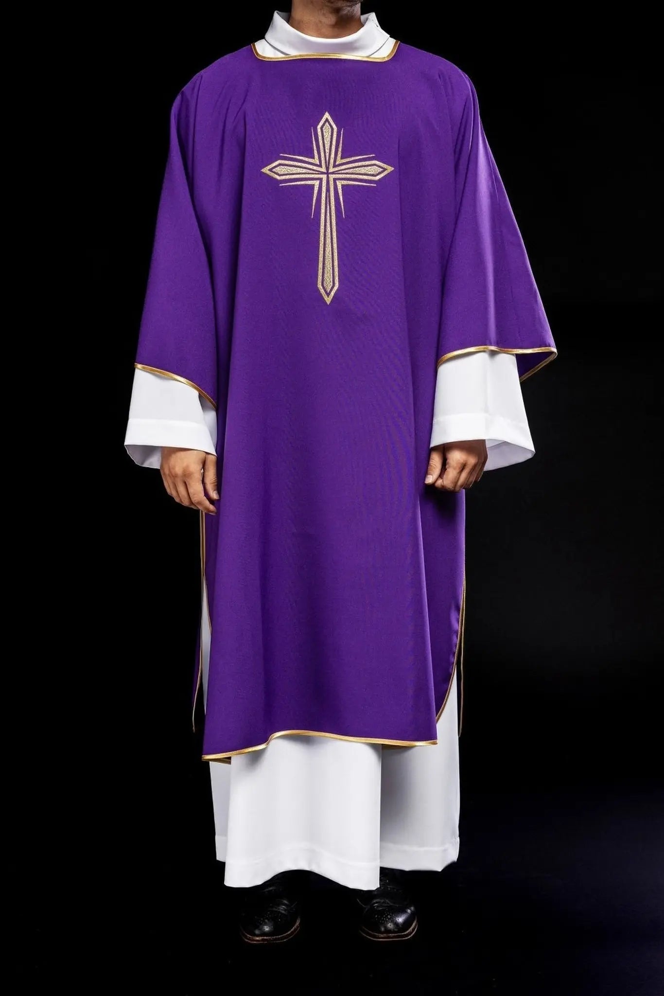 Purple Dalmatian with embroidered gold cross