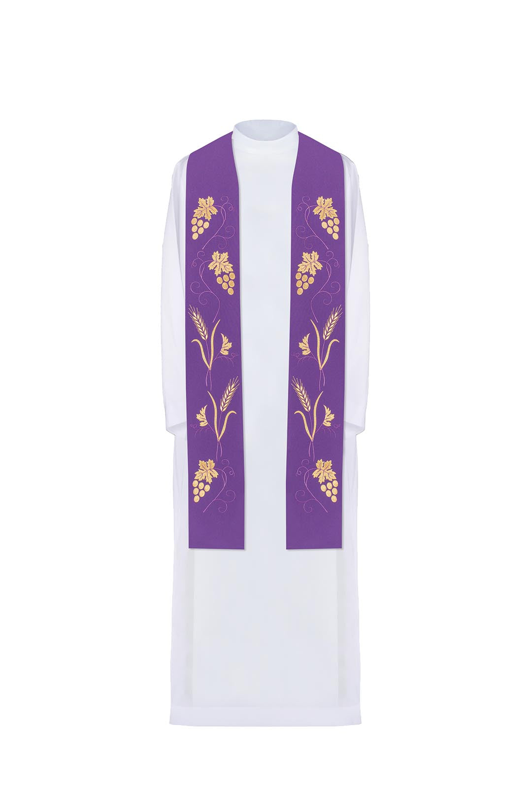 Purple priest's stole with rich embroidery of grapes and spikes