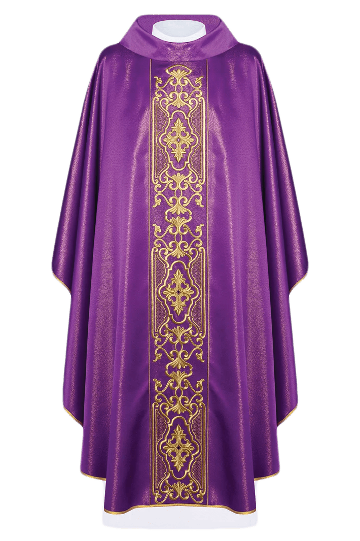 Purple chasuble richly embroidered lustre