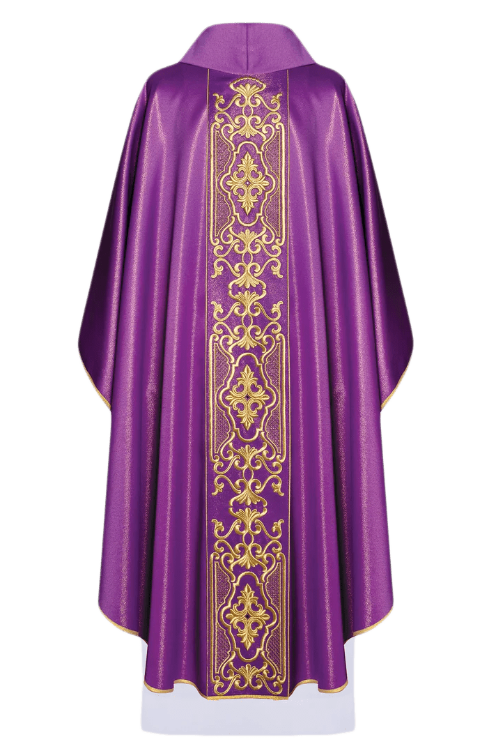 Purple chasuble richly embroidered lustre