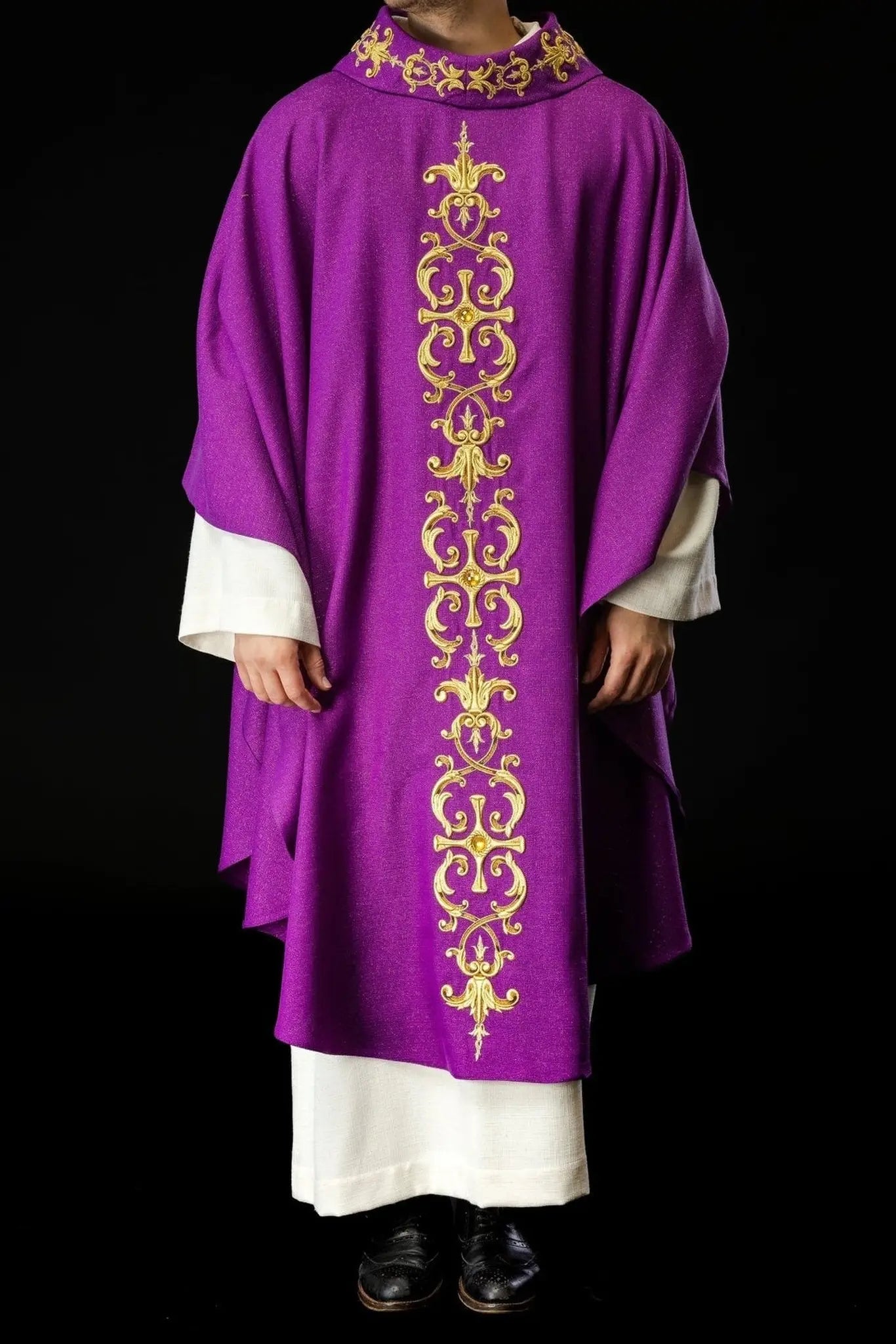 Purple chasuble richly embroidered with stones
