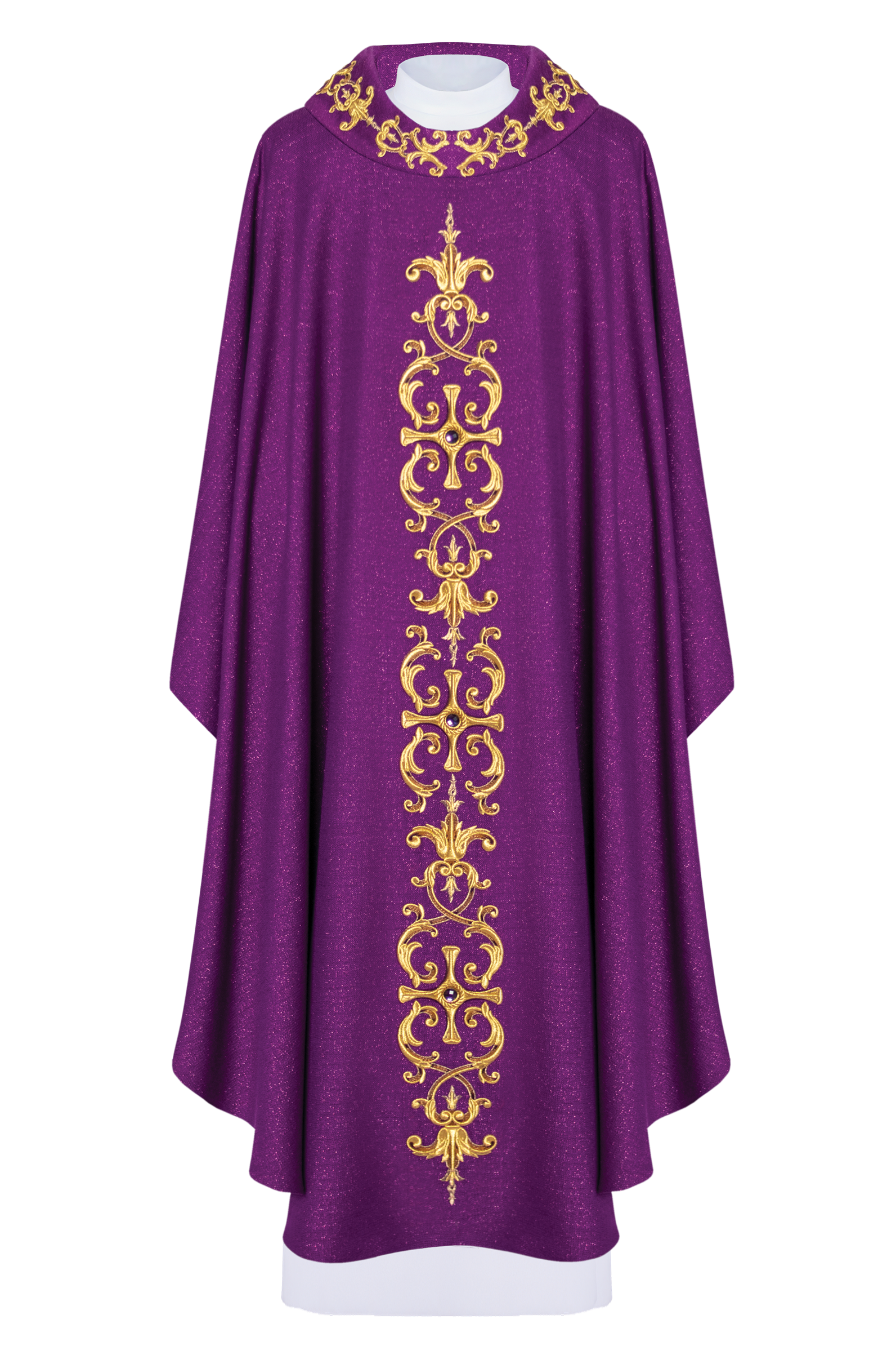 Purple chasuble richly embroidered with stones