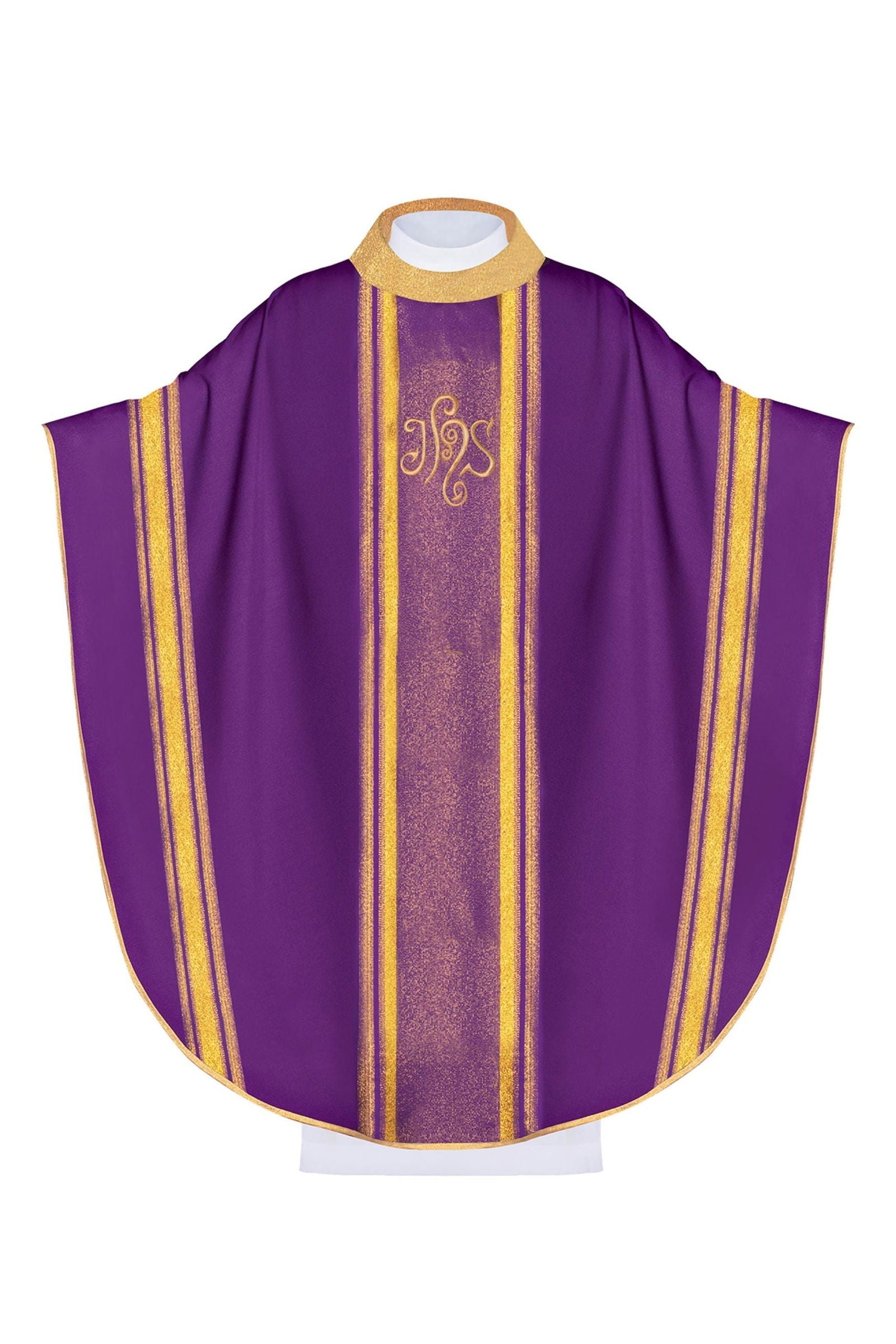 Purple embroidered chasuble with IHS design with gilding