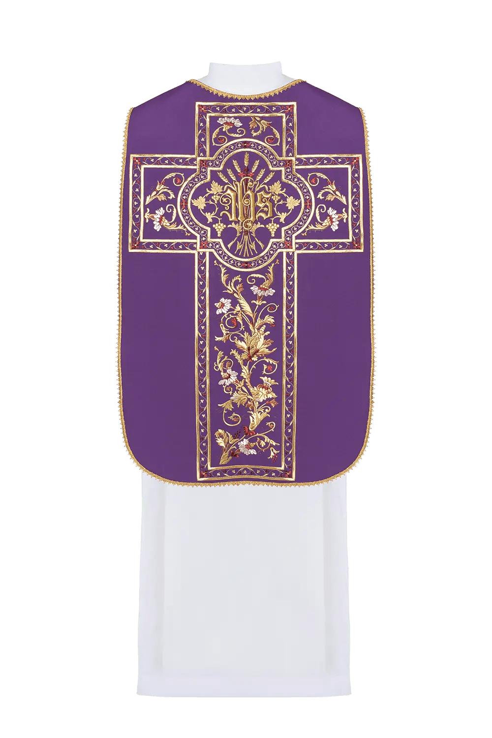 Purple Roman chasuble embroidered with IHS motif
