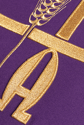 Purple chasuble with Alpha Omega embroidery