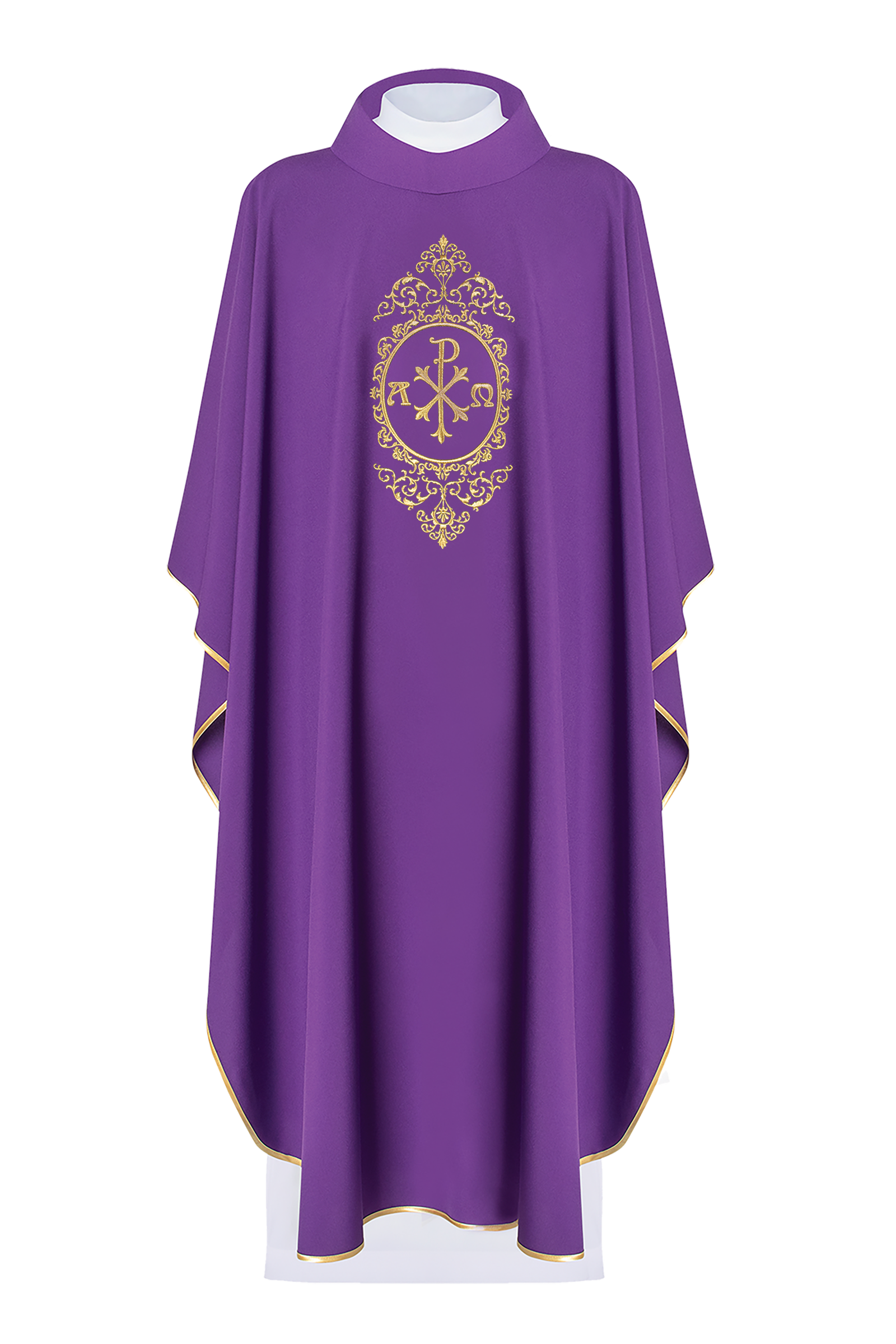 Purple chasuble with PAX surrounded by gold embroidery