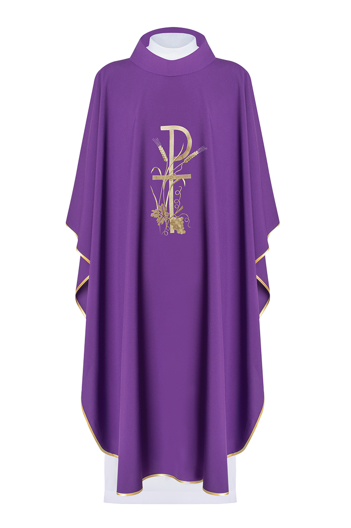 Purple chasuble with gold cross embroidery