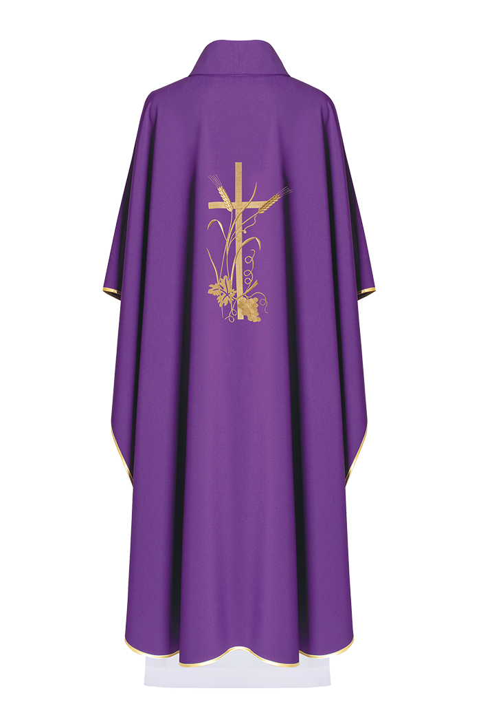 Purple chasuble with gold cross embroidery