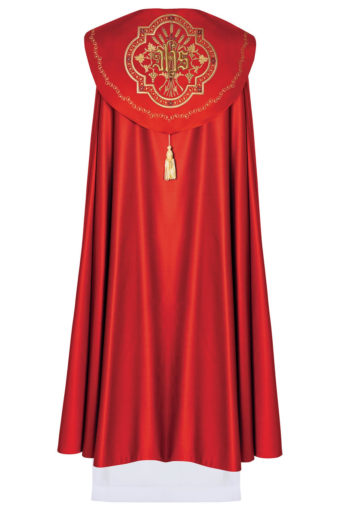 IHS embroidered liturgical cape in red