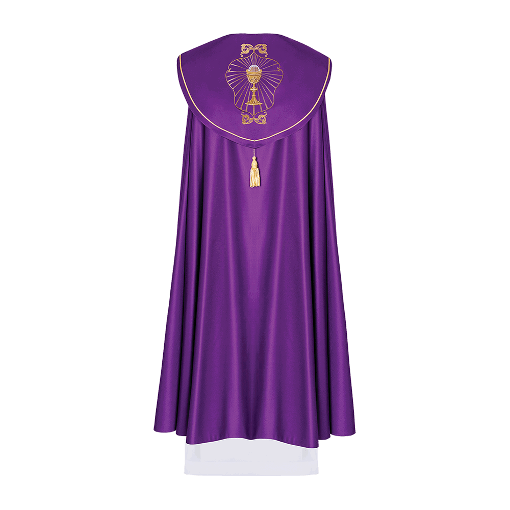 Liturgical chapel embroidered with monogram in chalices in purple