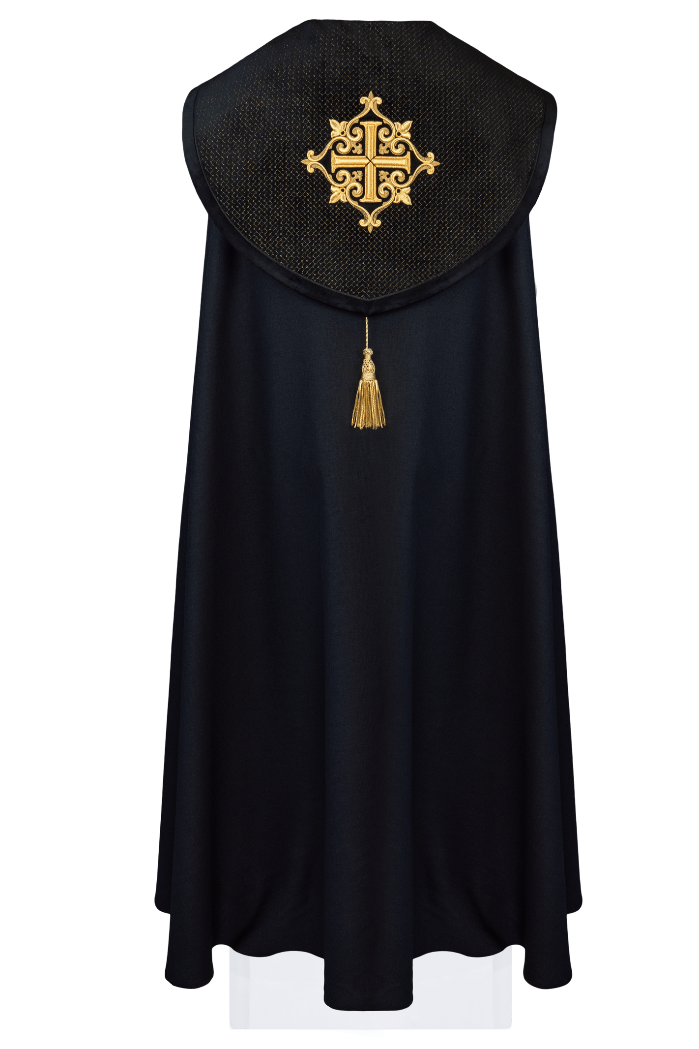 Liturgical cape with black velvet belt and embroidery of crosses