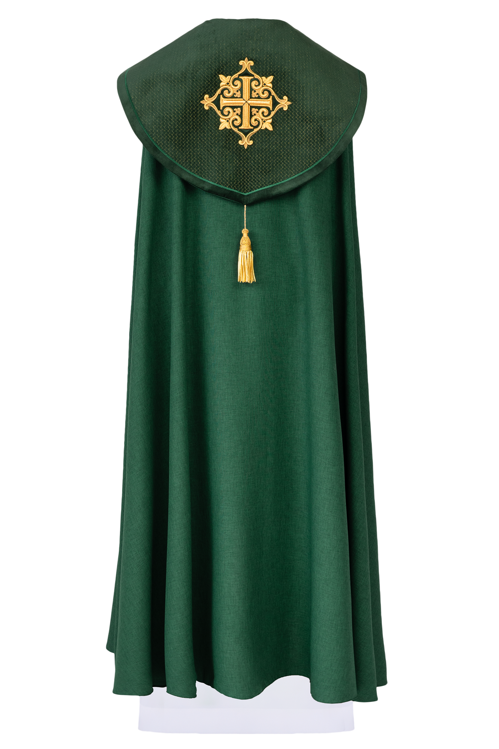 Liturgical cape with green velvet belt and embroidery of crosses