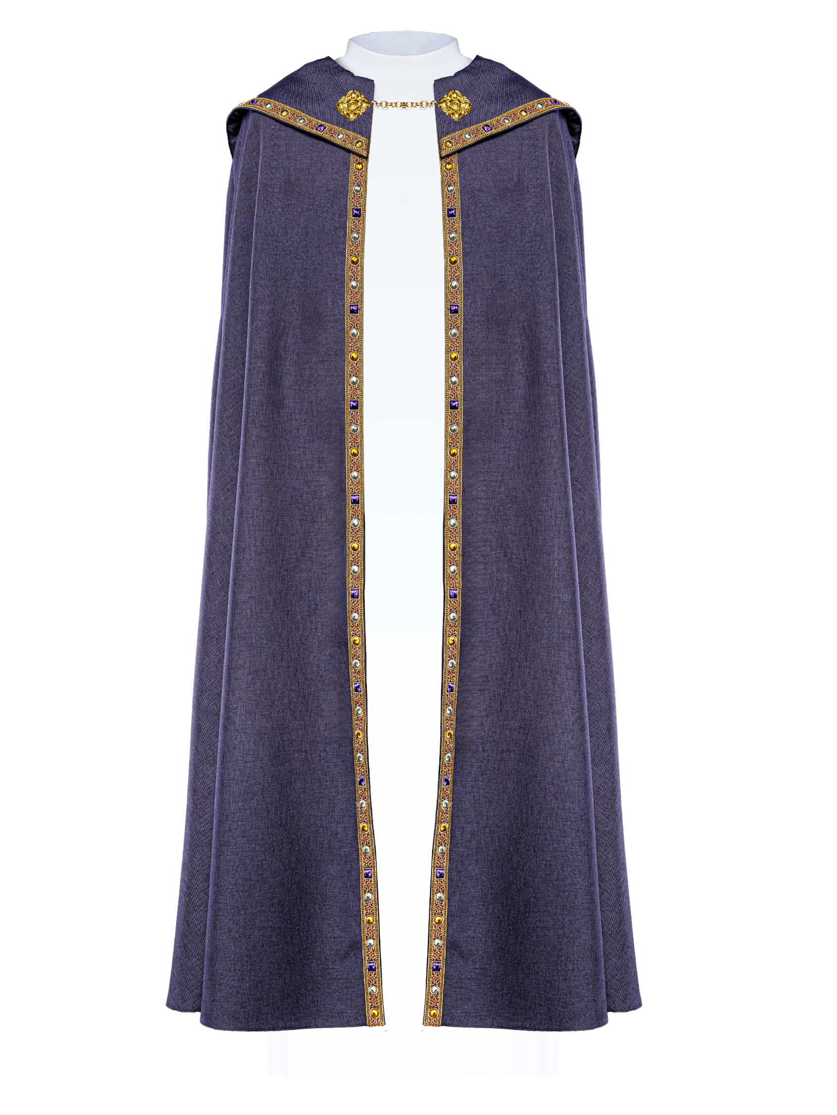 Purple liturgical cape with gold IHS