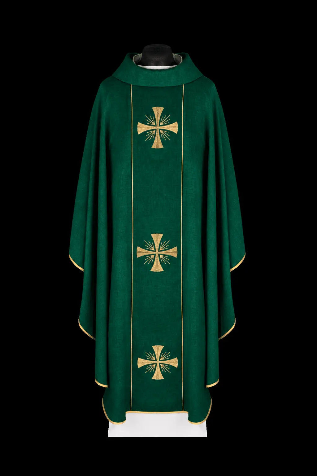 Verde casula con croci ricamate e stolone verde, vista frontale