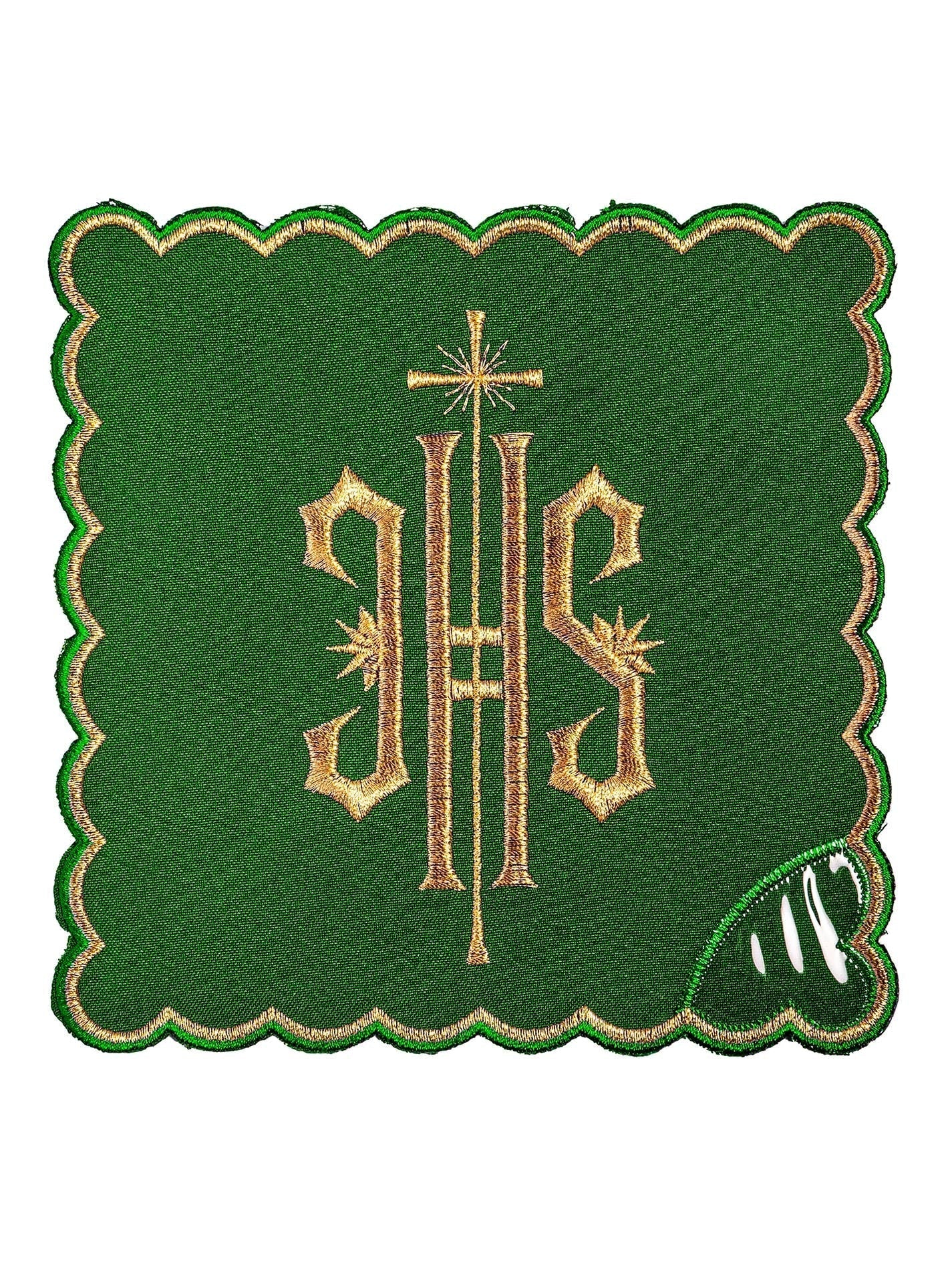 Embroidered Chalice Set Green IHS