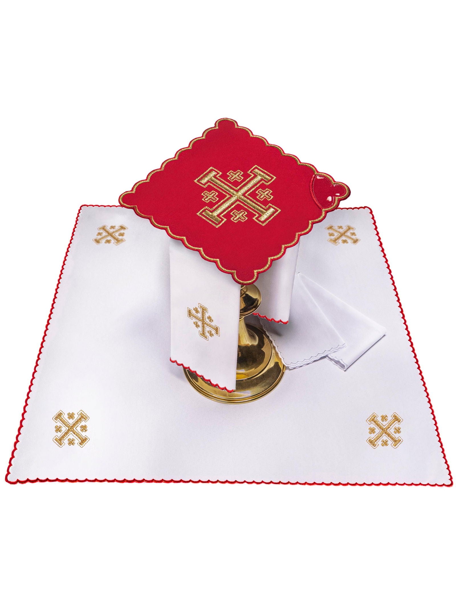 Chalice Set Embroidered Jerusalem Cross Red