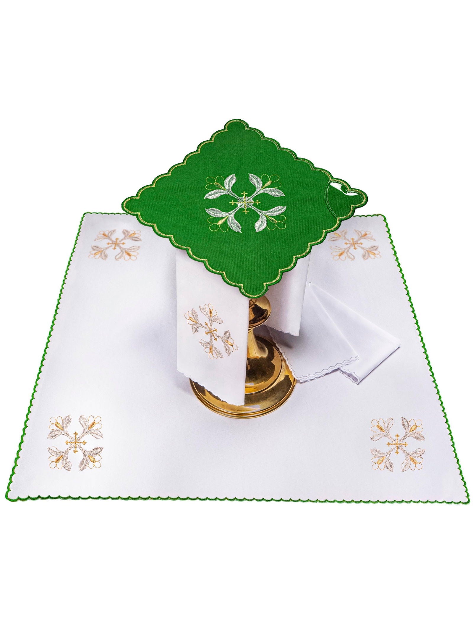 Chalice Set Embroidered Cross Green