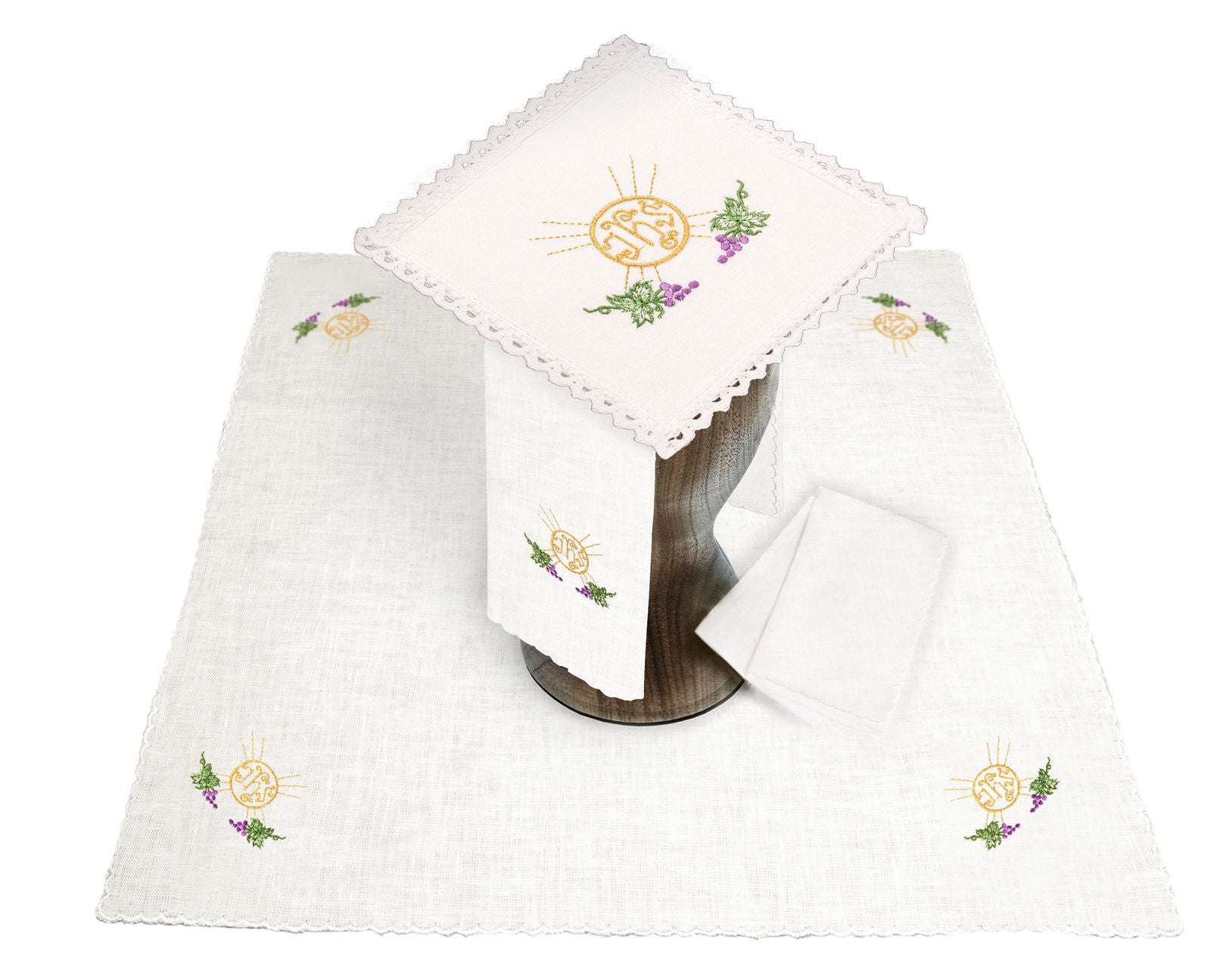 Linen chalice set with eucharistic embroidery JHS