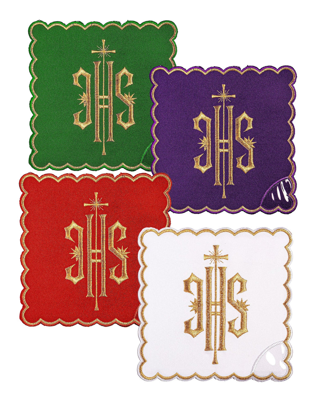 Set of Chalice Palls with IHS Symbol in Four Liturgical Colors