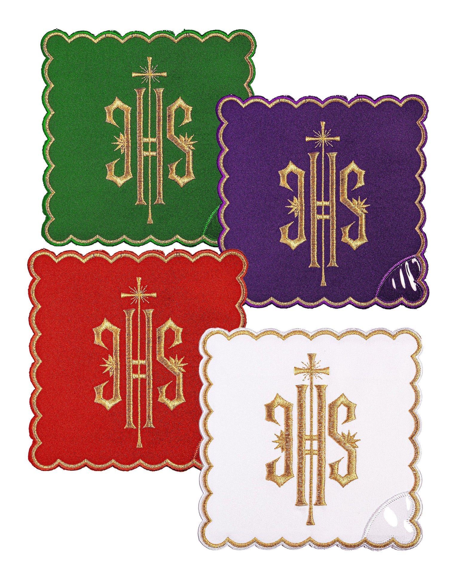 Set of Chalice Palls with IHS Symbol in Four Liturgical Colors