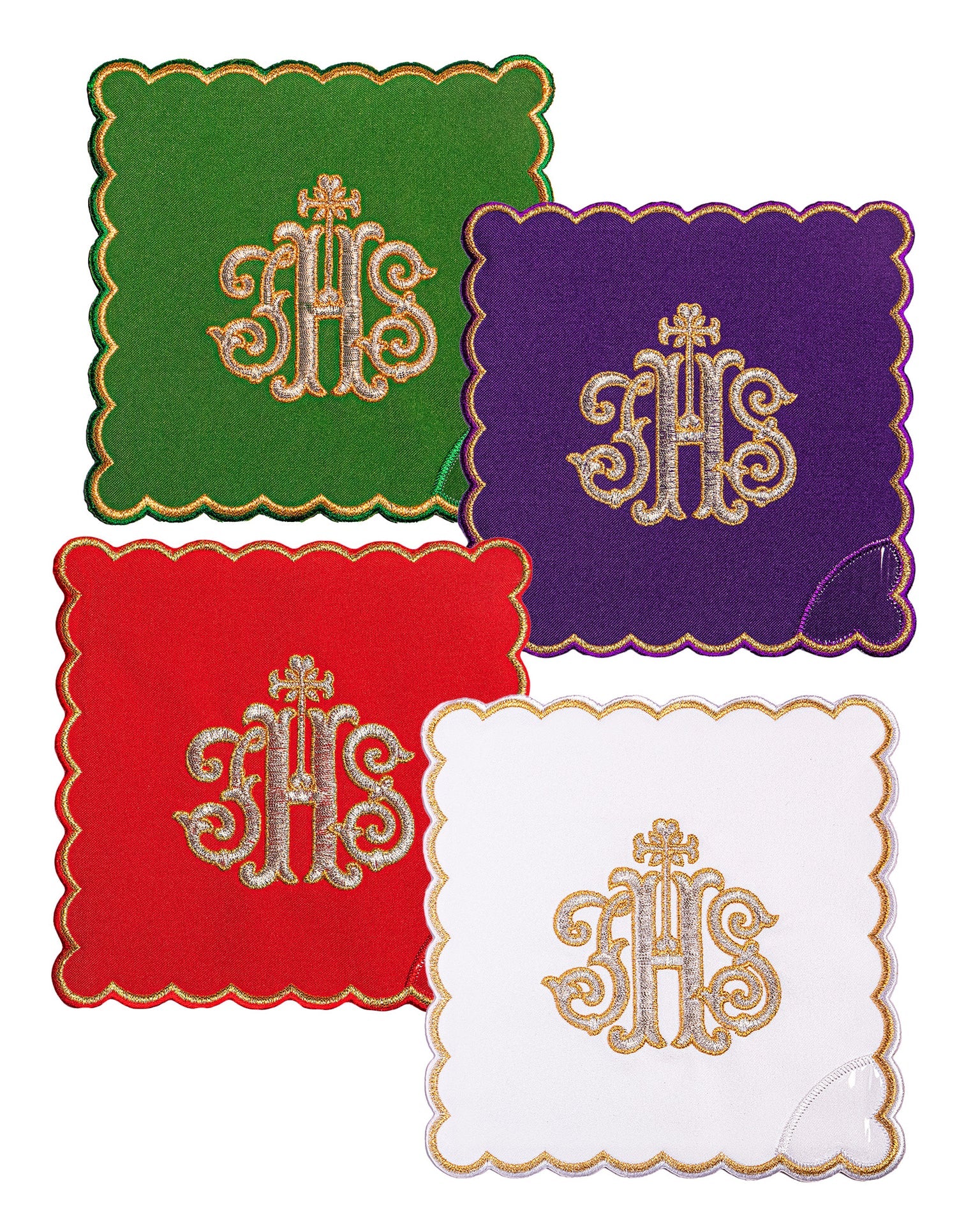 Set of Chalice Palls with Embroidered IHS Symbol in Four Liturgical Colors