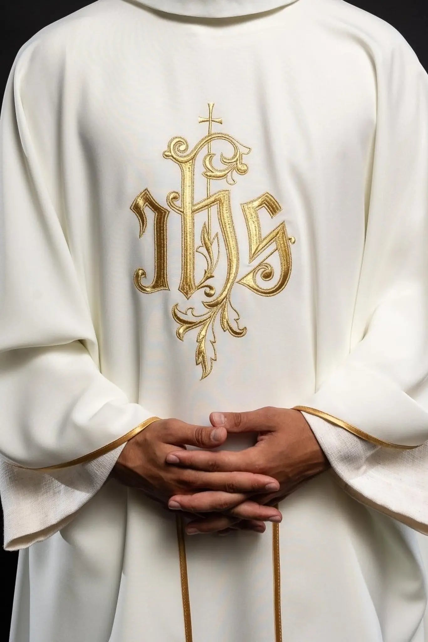 Cream chasuble with gold IHS embroidery