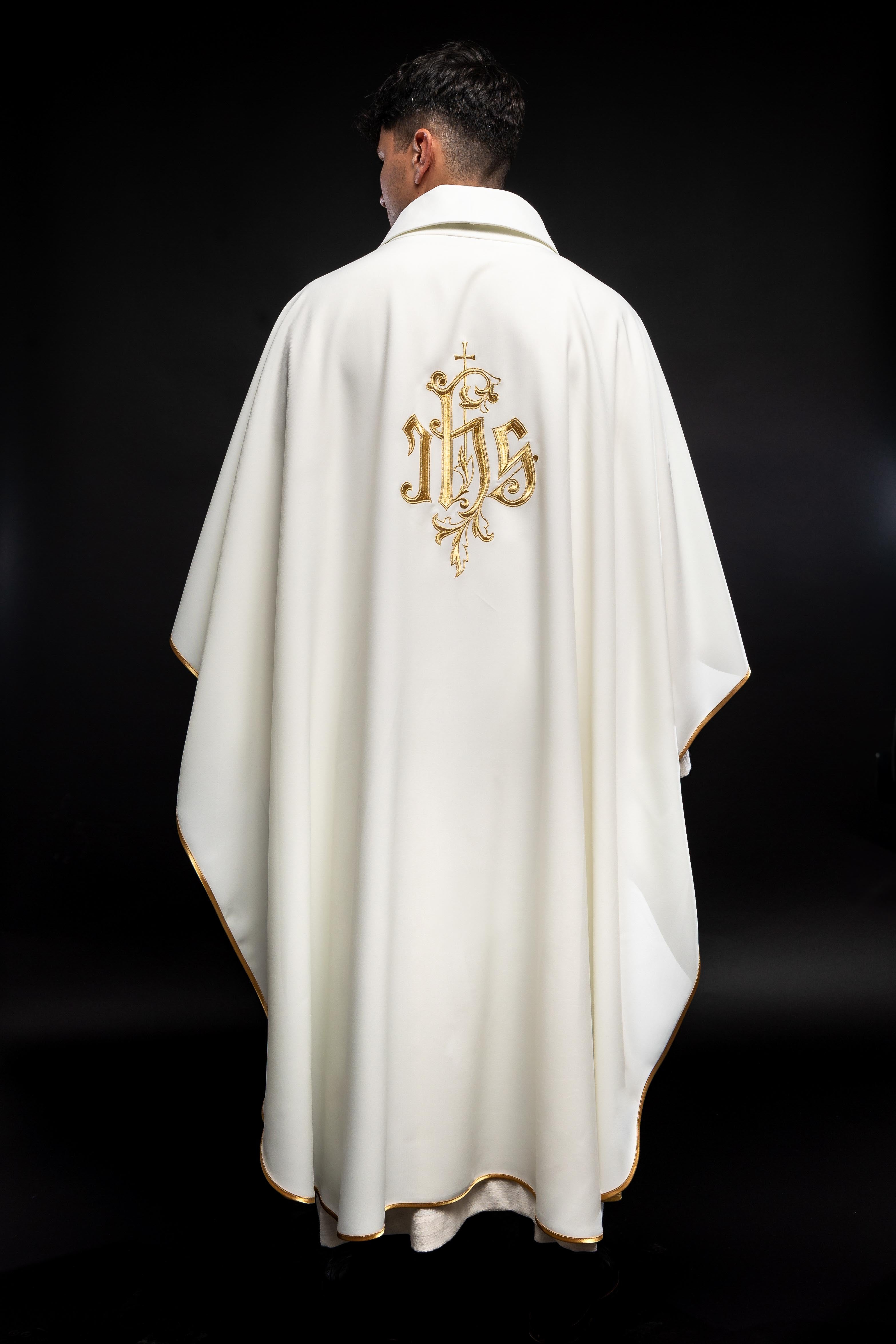 Cream chasuble with gold IHS embroidery