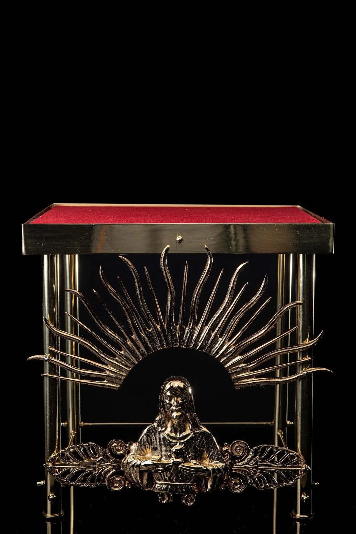 Gold Thabor Table with Christ Motif, Gold-Plated Brass, front view