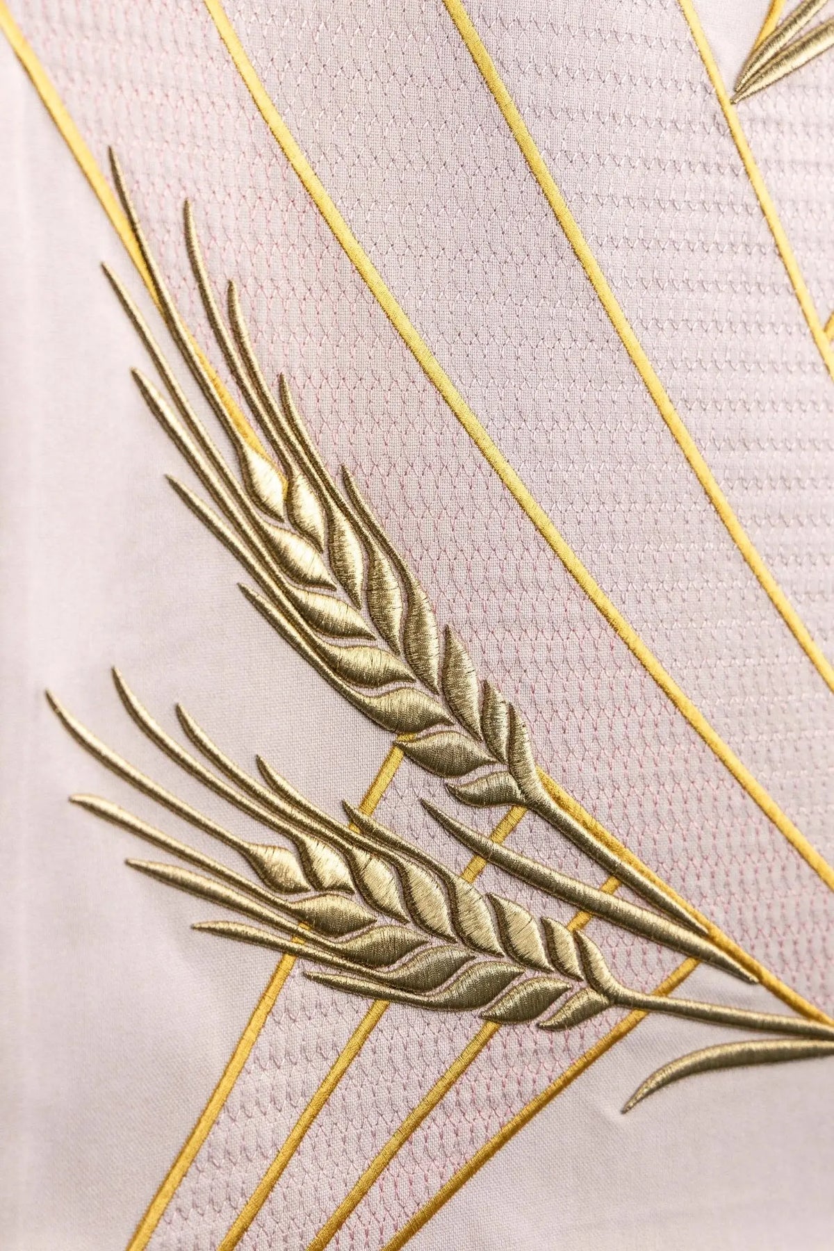 Rose church lectern cover with wheat embroidery, close-up view