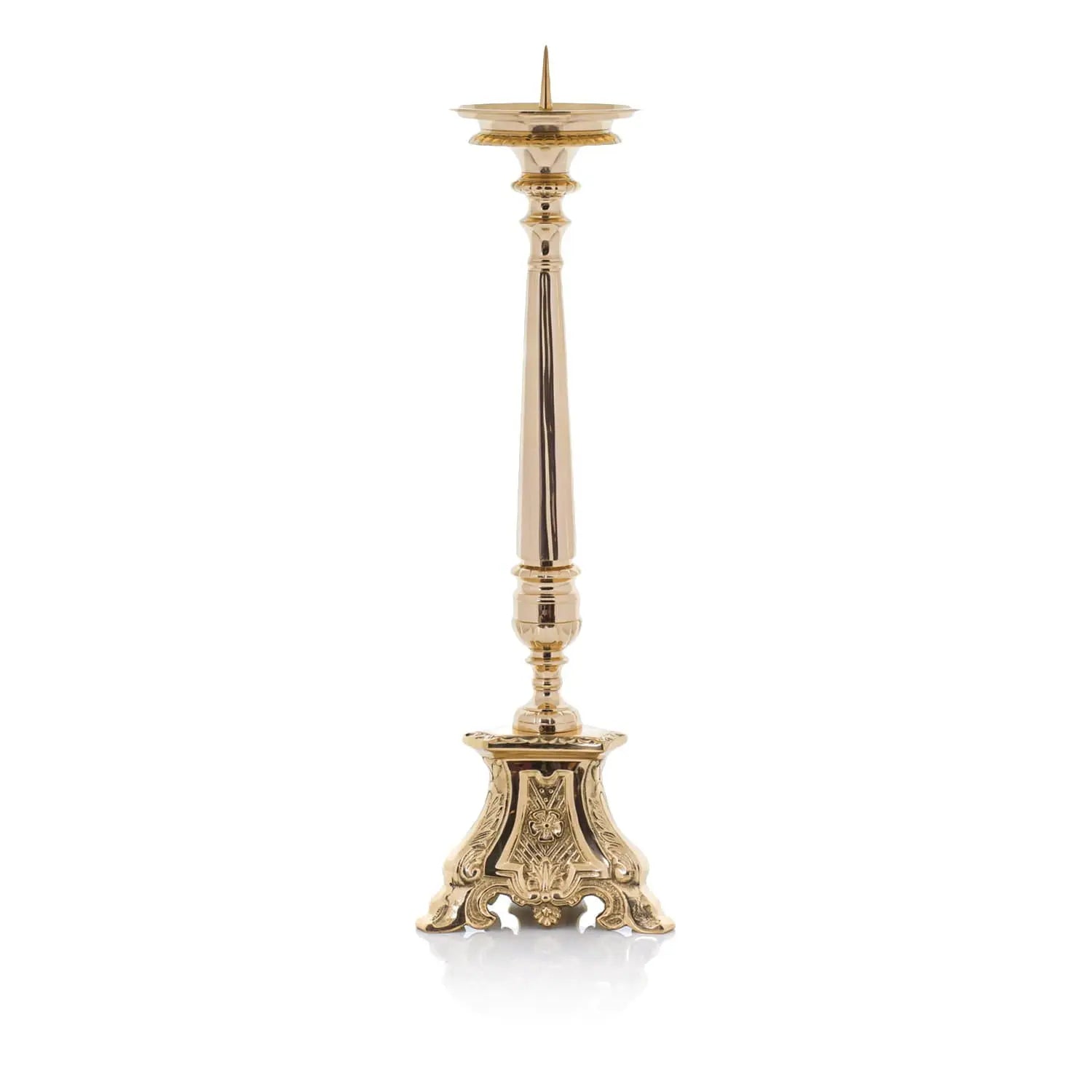 Brass Altar Candlestick with Floral Ornament – 48 cm