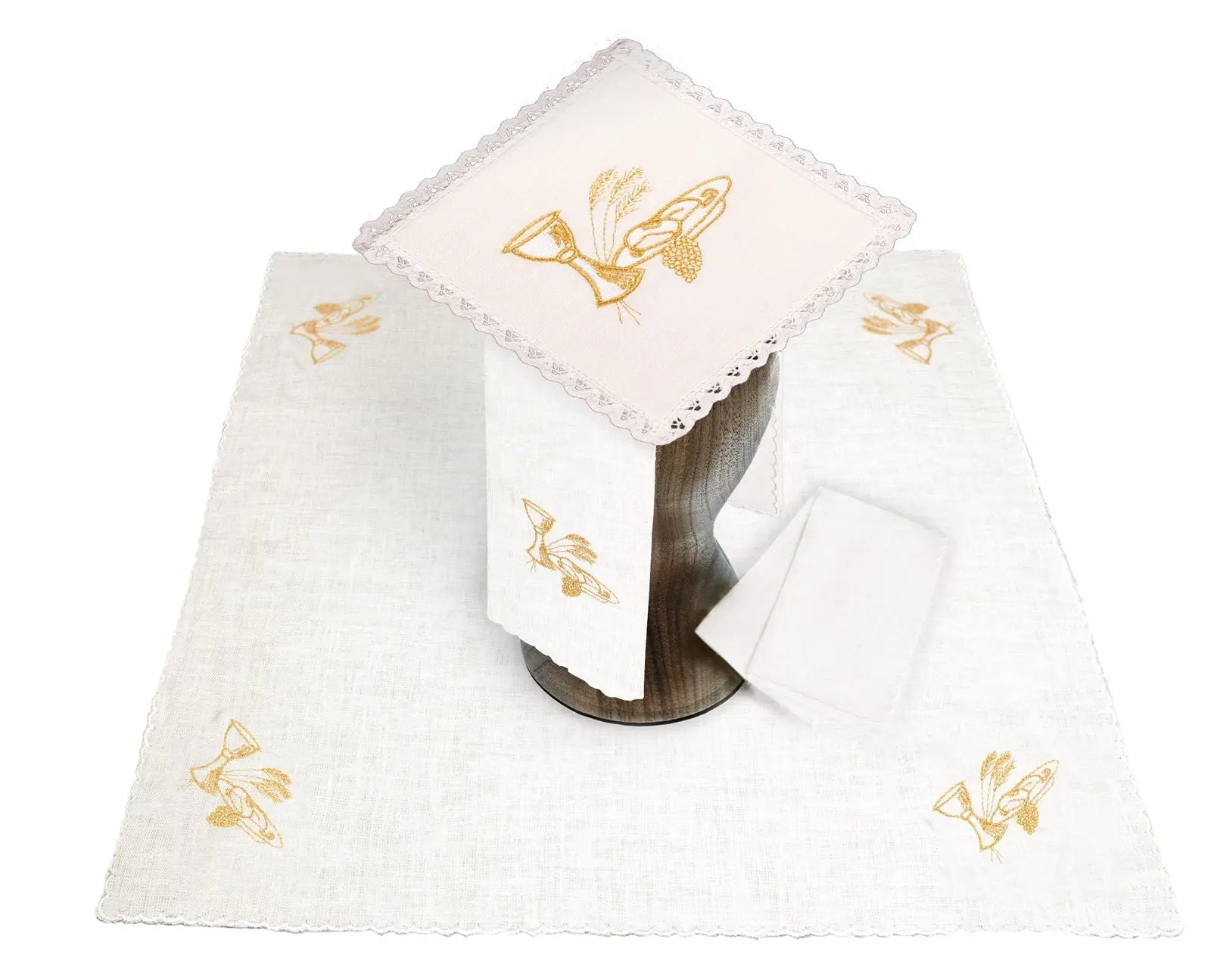 Linen chalice set with eucharistic embroidery gold - HAFTINA ATELIER