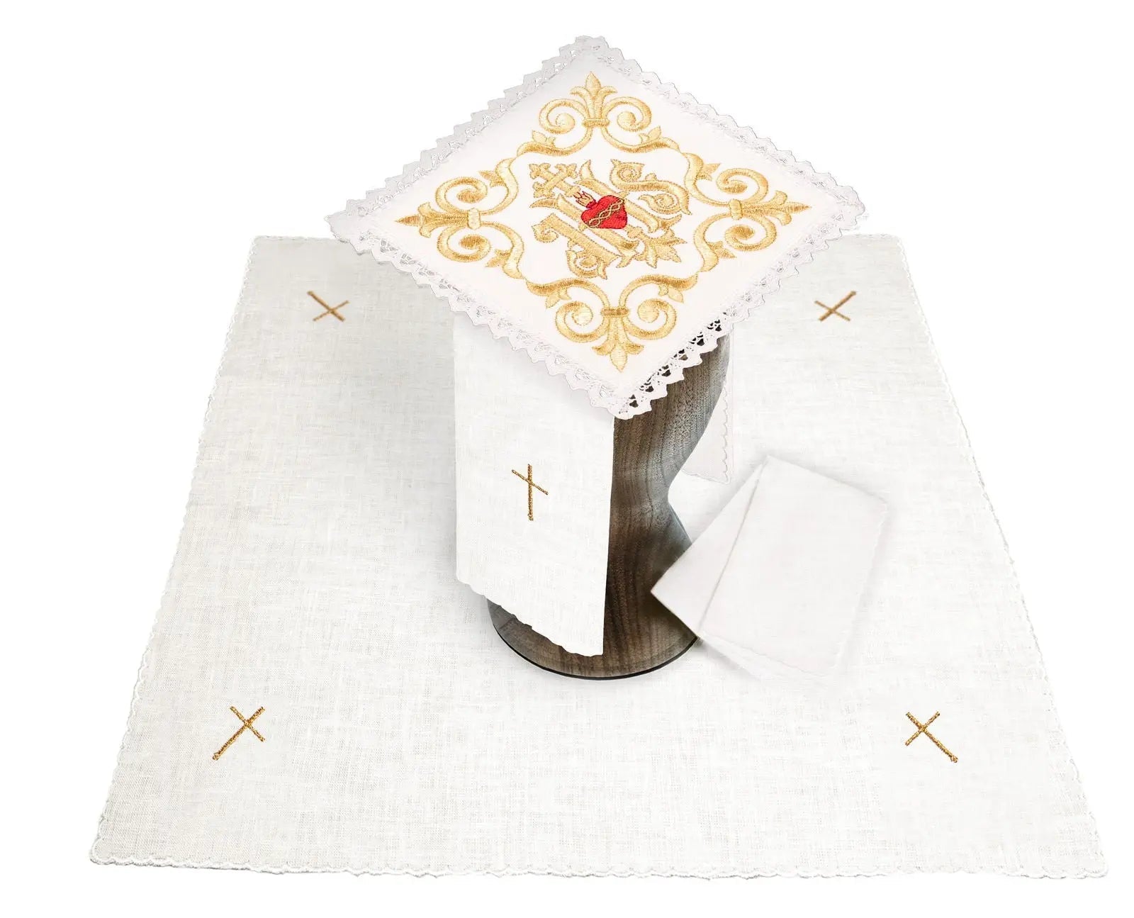 Linen chalice set with eucharistic embroidery JHS - HAFTINA ATELIER