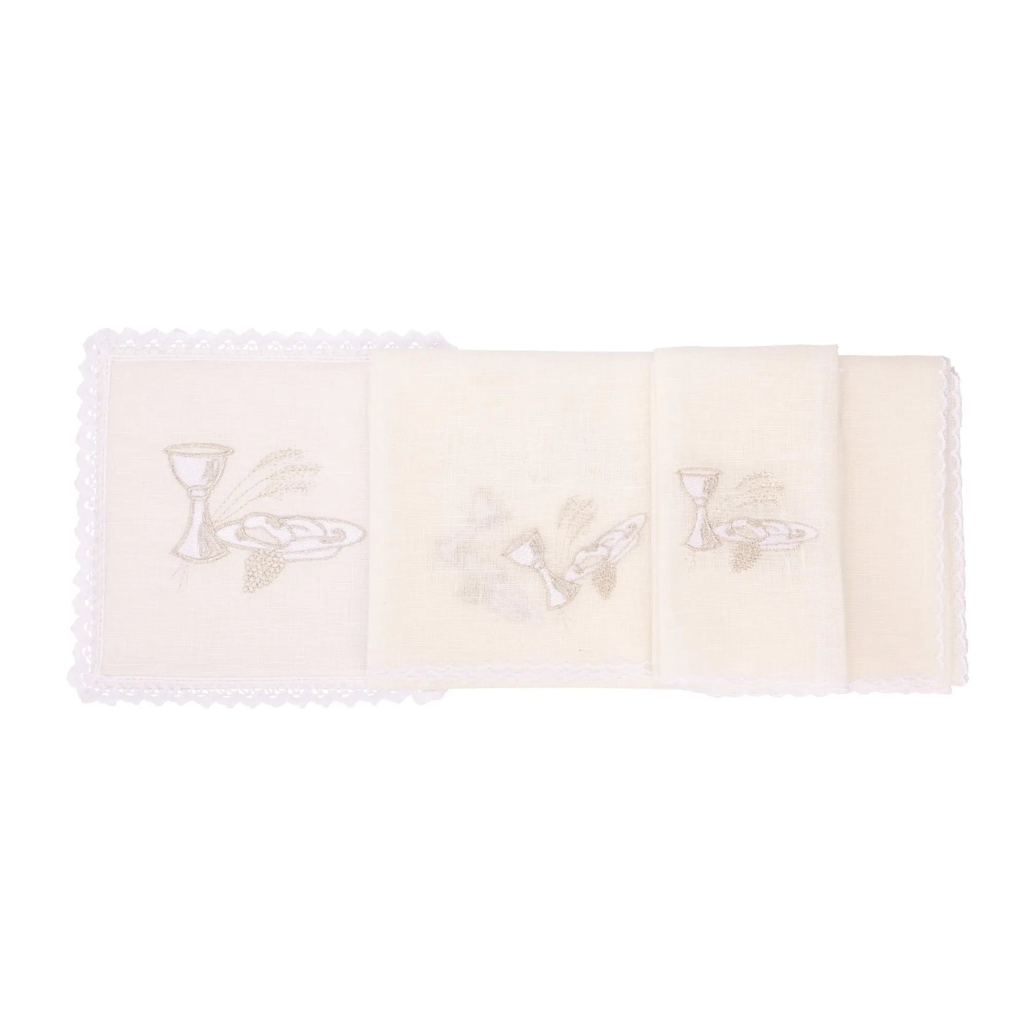 Linen chalice set with eucharistic embroidery white - HAFTINA ATELIER